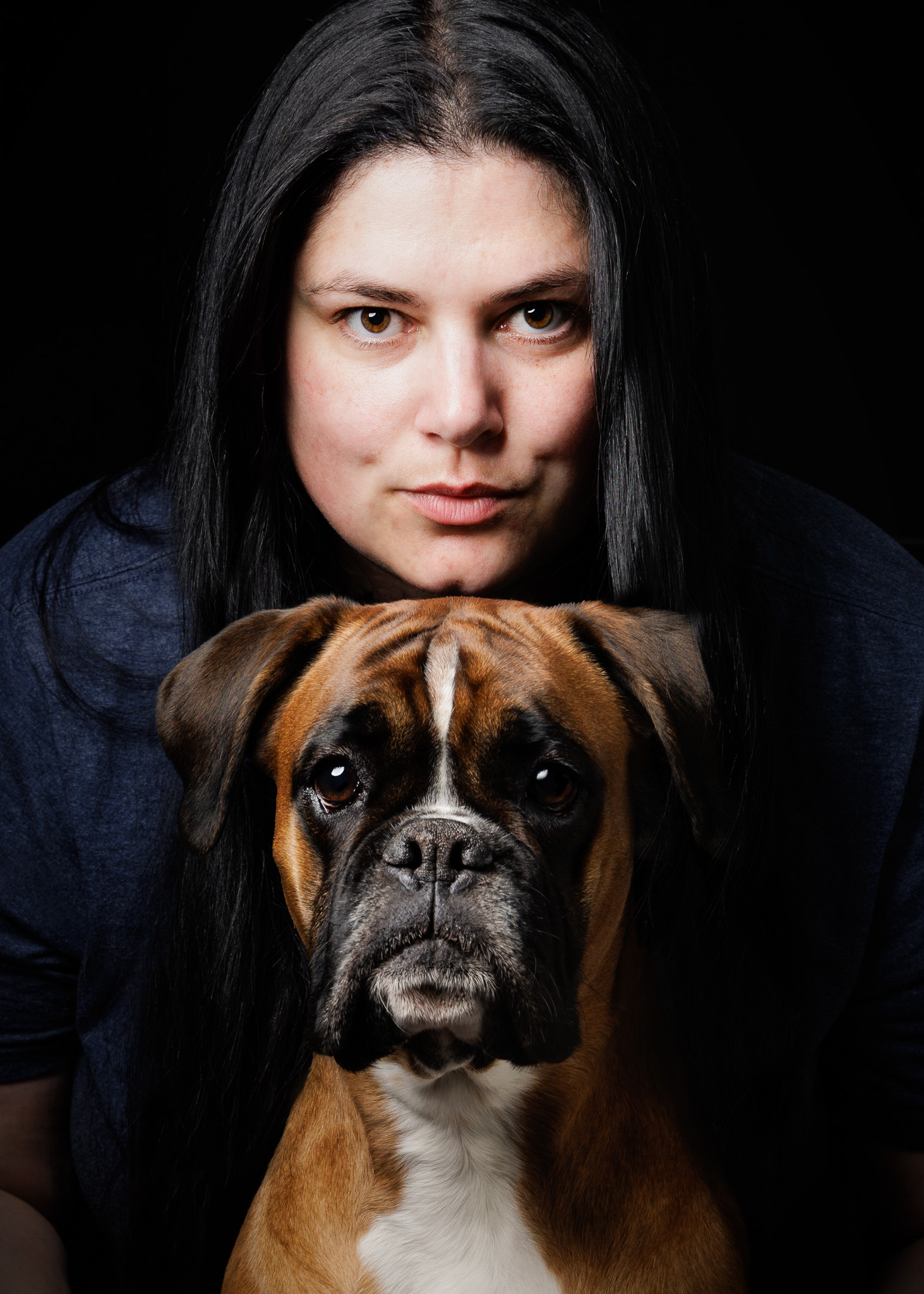 Self portrait of Stephanie Dalman owner of Boxers and beer pet photography with her fawn boxer Vorka