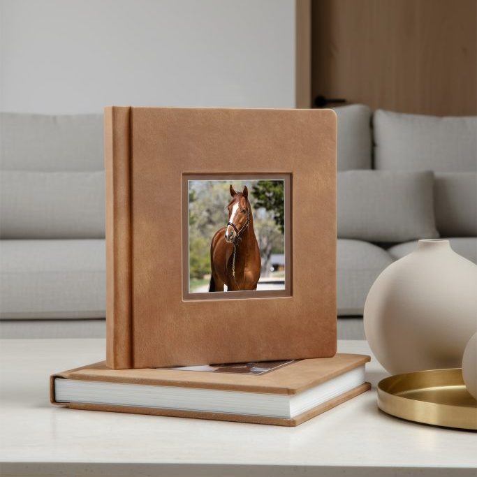 leather album- square format- with horse on cover